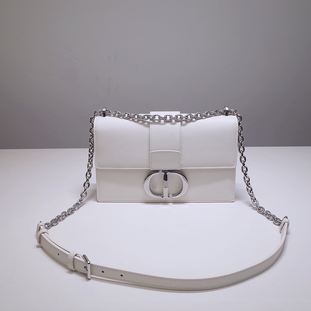 30 Montaigne Chain Bag White Grained Calfskin